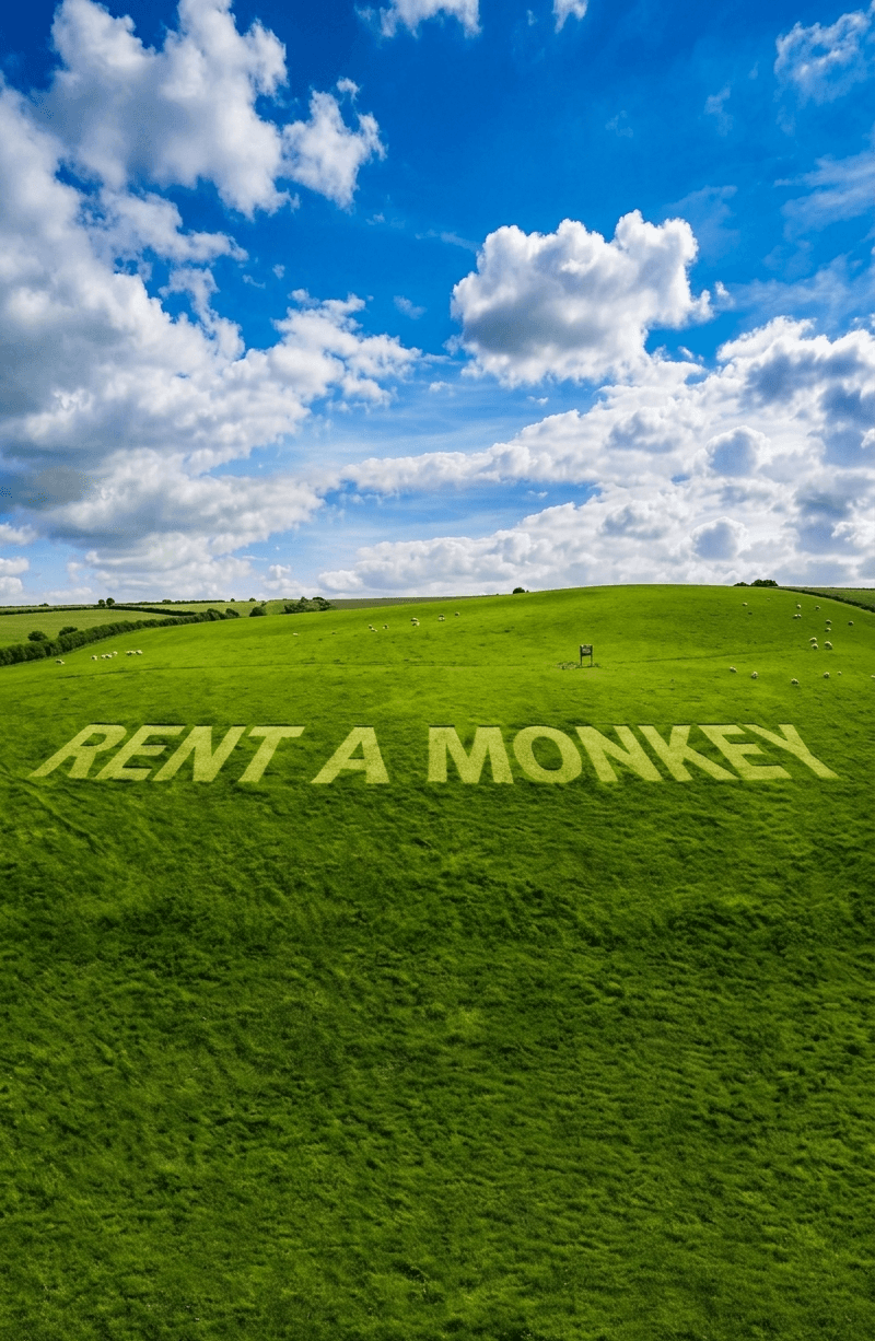 Rent A Monkey mowed into a green Western Slope hillside